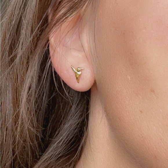 14k Gold Vermeil Ting Bird Stud Earrings - Picture 4 of 12